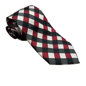 Donald J‎ Trump Mens Red Black White Gingham Plaid 100% Silk Necktie Business